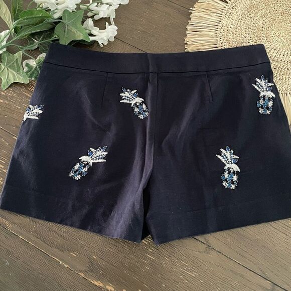 LOFT Navy Blue Pineapple Print‎ Beaded Casual Shorts Cotton size 4 - Picture 5 of 7